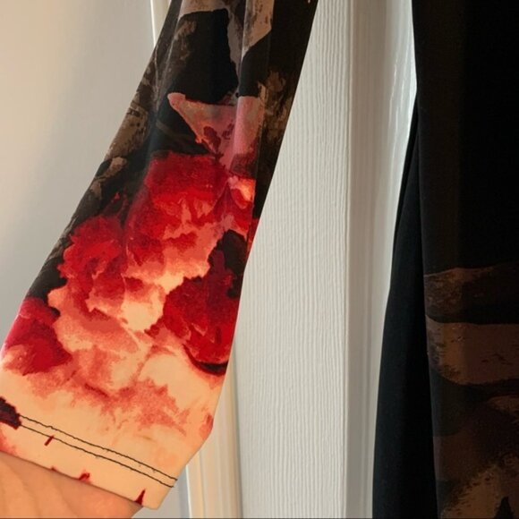 Le Chateau Red Floral Stretch Faux Wrap Dress M - Picture 2 of 10